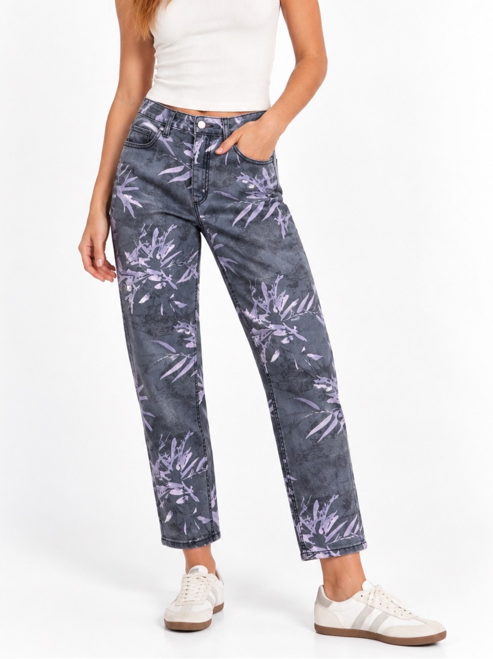 Free People Purple Floral Women's Cropped Jeans